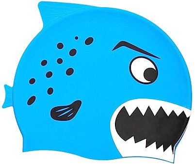 KITANDOVE Bonnet De Bain en Silicone pour Enfants - Élastique, Personnalisé, Requin - Sport Natation Piscine - Blue
