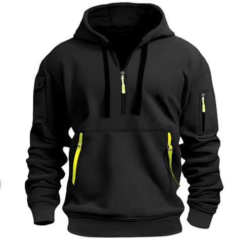 LBL Men's Hoodies Casual Pullover Hooded Sweatshirt Long Sleeve Quarter Zip Hoody Tops With Kangaroo Pocket APH055 Black XL