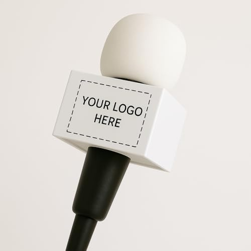Chief Swag Officer Custom ABS Mic Station Block – Add Your Full-Color Logo – Durable Branding Solution for Interviews, Conferences, and Studio Use (White)