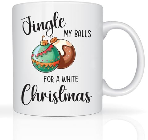 Funny Mug Christmas Secret Santa Gifts for Men Women, Colleagues 11oz Ceramic Coffee Cup Christmas Novelty Gifts for Him Office Gag Present (Jingle Balls)