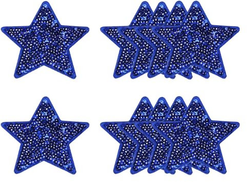 sourcing map 10 Pcs Sequin Star Iron on Patches, 2.6 x 2.4 Inch Embroidery Sequin Patches for Clothing Repair Backpack Shoes Decoration, Deep Blue