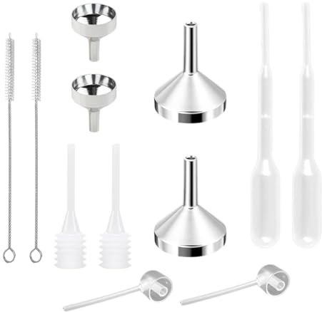 BOPRKTM 12 Piezas Mini Funnel Set Embudo de Cocina Mini Embudo de Aluminio Metal Gotero de Plástico Dispensador para Botella de Aceite Esencial, Llenado de Botella Pequeña, Cosméticos, Arena