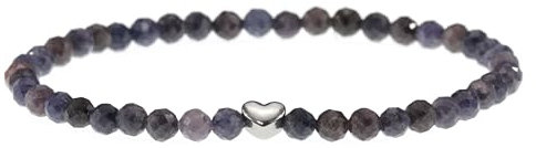 LAKADA Echtes Saphir Edelstein Armband mit facettierten 4mm Perlen und Edelstahlherz Heilstein Schutzstein Edelsteinarmband Glücksbringer Talisman Geschenk (Saphir, 18CM, S)