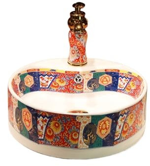 CAFIEDR Rundes Aufsatzwaschbecken, kreatives Badezimmer-Kunstwaschbecken aus Keramik, modisches Aufsatzwaschbecken(Eine Farbe 42 x 15 cm)