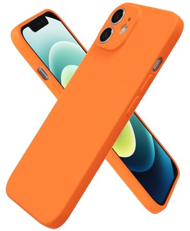 oakxco for iPhone 12 Case Silicone, Ultra Slim Thin Phone Case for Women Girls, Plain Solid Color Minimalist Aesthetic Cute Girly Design, Soft Rubber Gel TPU with Camera Cover Protection, Neon Orange