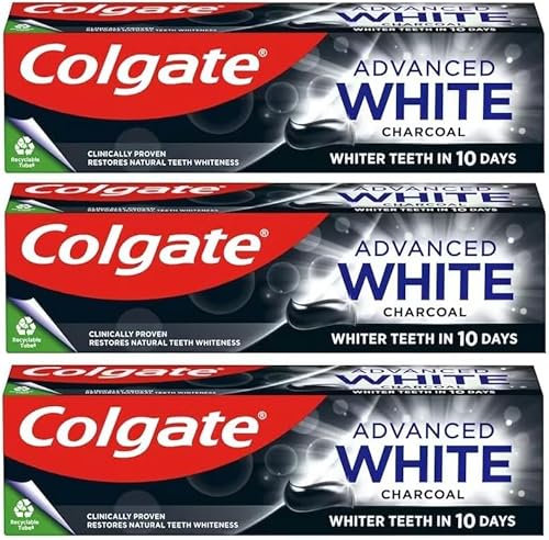 Colgate 3 x Advanced Charcoal Whitening Toothpaste 75ml | Deep Clean Whitening Paste with Activated Charcoal for Stain Removal, Fresh Breath, Enamel Protection and Healthy Gums | Fluoride Formula