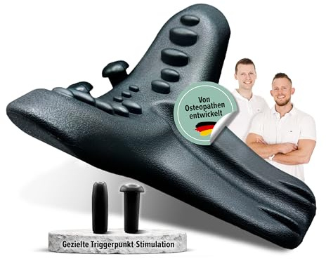 Osteopathic Health Line® Premium Nackenstrecker – Orthopädisches Nackenmassagegerät & Neck Stretcher gegen Nackenschmerzen/Verspannungen – mit austauschbaren Nackentriggern + Video-Übungen