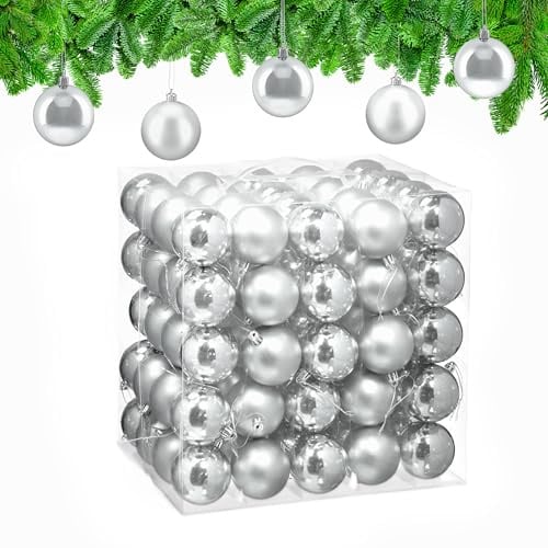 Relaxdays Weihnachtskugeln 100er Set, Weihnachtsdeko, matt & glänzend, Christbaumkugel ∅ 6 cm, Weihnachtsdeko, Silber
