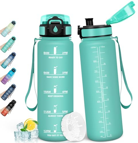HoneyHolly Trinkflasche 1L, Auslaufsicher mit Zeitmarkierung, Wasserflasche, Sportflasche mit Filter, Trinkflasche Kohlensäure Geeignet, Flasche, Wasserflasche Sport für Outdoor, Fahrrad, Fitness