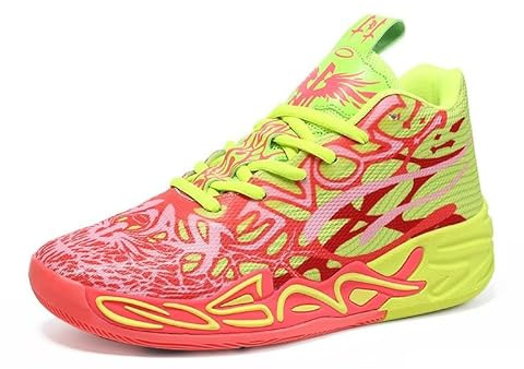 Solastride Herren-High-Top-Basketballschuhe mit Mesh, atmungsaktiv, rutschfest, modische Outdoor-Sport-Freizeitschuhe(Red Yellow,44 EU)