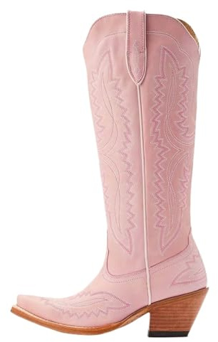 ERHTGUO Bottes de cowboy for femmes, hauteur genou, mi-mollet, style western vintage, chaussures décontractées à talons compensés(Pink,43)