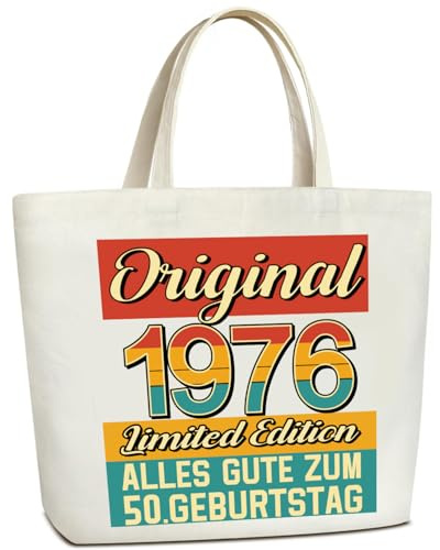 Groß Baumwollbeutel 50. Geburtstagsgeschenke für Frauen, Original 1976 Geschenk 50 Geburtstag, Leinwand Tote Tasche, Einkaufstasche Geschenk für Damen, Mutter, Freundin, Kollegin, Ehefrau, Schwester