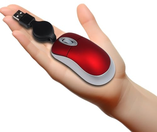 Justdfine Mini Souris,Souris Filaire avec Rétractable Câble USB, Souris d'ordinateur 1600 DPI,Mini Souris avec Fil de Voyage Portable pour PC, Gaming, Ordinateur de Bureau,Laptop(Rouge)