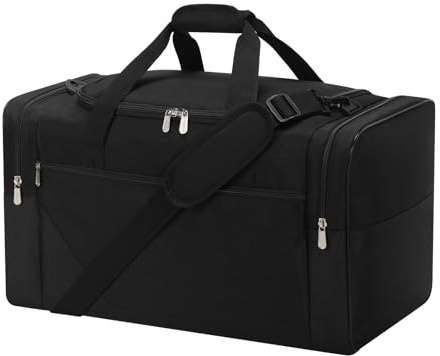 LONALIA 45L Reisetasche, 21 Zoll, Schwarz | Mehrere Fächer, wasserabweisend, langlebige Tasche für Sport, Reisen, Wochenende, Übernachtung, Training