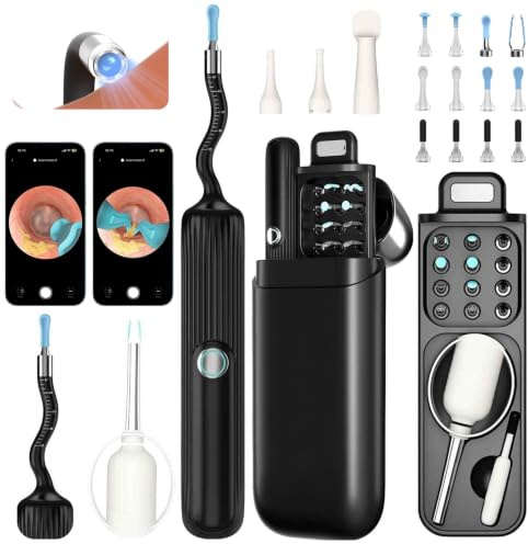 Ear Wax Removal Tool Kit with High-Definition Otoscope | Flexible Ear Pick Tweezers Wax Remover, Ear Cleaning Kit with Camera &Light, Ear Wax Cleaner for iPhone, iPad, Android Phones