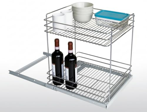 Panier amovible sous vasque de cuisine 38,5 x 45 x 48,5 cm, tiroir télescopique coulissant avec rails latéraux, organisateur plan en fil d'acier panier de rangement porte-bouteille encastré pour