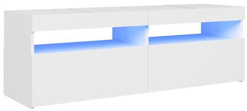 Meuble TV Blanc avec Lumières LED RVB Support de Console Multimédia 120 Cm Centre de Divertissement en Bois D'ingénierie avec étagères pour Lecteur DVD TV (Blanc #00)