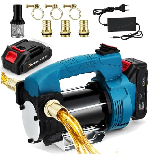 VeftBltrem Bomba de diésel eléctrica inalámbrica, 380W 40L/min 15m, batería 3000mAh incluida, Bomba de gasoil eléctrica portátil con Estuche rígido para Tractor camión Barco