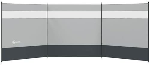 Outsunny Paravent de Camping Brise-Vent de Camping Portable Pliable avec Sac de Transport et poteaux en Acier dim. 440 x 140 cm Gris Clair