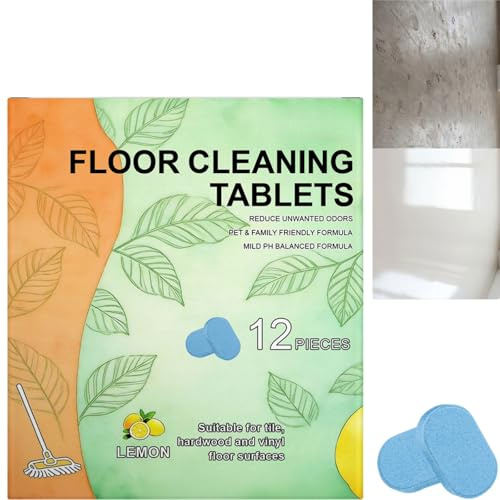 12pcs Fresh Lemon Scent Floor Cleaner Tablets,Multifunctional Cleaning Tablets for Mopping,Water Cleaning Tablets,Provides Waterproof Dustproof Protective Layer,Long-Lasting Care for Household Floors
