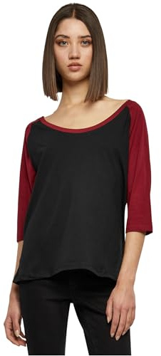 Urban Classics Damen T-Shirt Ladies 3/4 Contrast Raglan Tee TB733, Gr. X-Large, Mehrfarbig (blk/Burgundy 651)