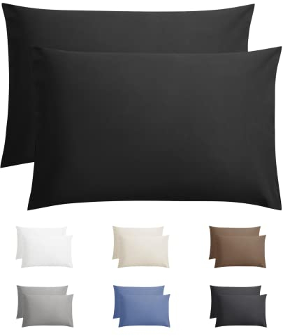 Sleeptime Kissenbezug 60 x 70 Schwarz - 2er Set - 100% Baumwolle - Kissenhülle 60x70 - Mit Hotelverlsuss