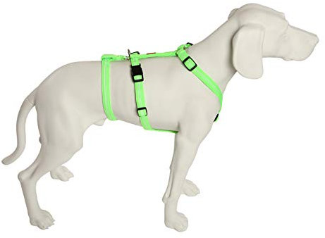 Das Original - NoExit Hundegeschirr ® - Zweiter Bauchgurt abnehmbar, Sicherheitsgeschirr für Pflegehunde, Panikgeschirr, No Escape, Super Soft, neongrün, Bauchumfang 40-60 cm, 15 mm Bandbreite