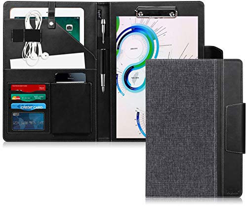 Toplive Portfolio A4 en cuir PU, porte document, portfolio cuir Magnetique Range Documents Porte-bloc pour réunion/bureau/carte de visite professionnel/dossier de conférence,Noir