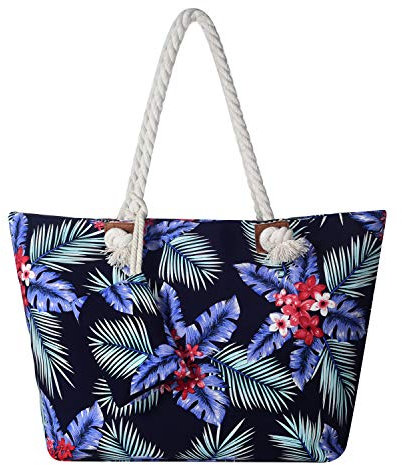 DonDon Strandtasche XXL mit Reißverschluss - Umhängetasche Damen, Shopper Tasche Damen im Beach Look mit Schulterriemen - Urlaub Must Haves Beach bag - Hawaii Flower