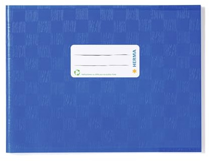 HERMA 19841 Heftumschlag A5 Quer Bast Blau, Hefthülle mit Beschriftungsetikett & Baststruktur aus strapazierfähiger & abwischbarer Polypropylen-Folie, Heftschoner für Schulhefte, farbig