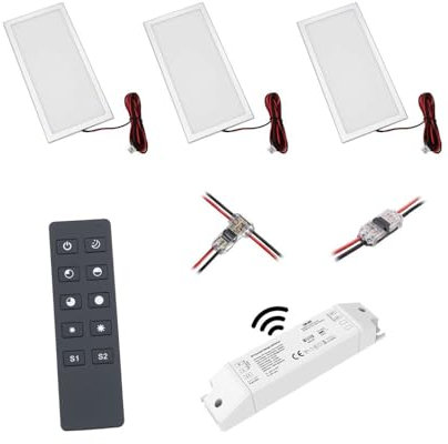 VBLED® 3er Set LED Panel mini ultra flach 12VDC 7W 3000K Unterbauleuchte mit Funk LED Netzteil und Fernbedienung