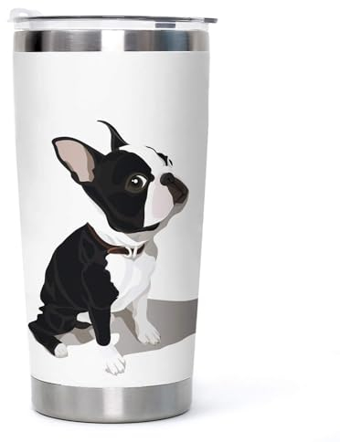Boston Terrier Edelstahl-Becher mit Deckel, lustiger Bulldogge, vakuumisoliert, Geschenk für Geburtstag, Weihnachten, Freunde, Jungen und Mädchen, Tasse Wasser, Kaffee, Zuhause, Büro, Arbeit im Freien