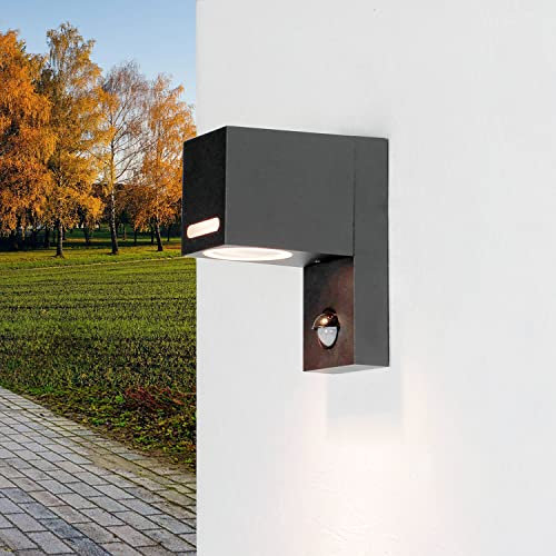 Licht-Erlebnisse Außenwandlampe mit Bewegungsmelder Aluminium Glas in Anthrazit IP44 Haus Garten B:7 cm GU10 Sensor Moderne Wandleuchte Outdoor