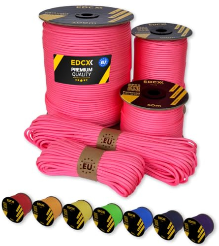 EdcX Paracord 4 mm, 35+ Volltonfarben (10 m, 15 m, 30 m, 50 m, 100 m, 300 m) | Ideal zum Basteln, Camping, Outdoor | 100% Nylonseil 4 mm| Taktische Schnur 550 Typ III (Pastel Pink, 30 m)