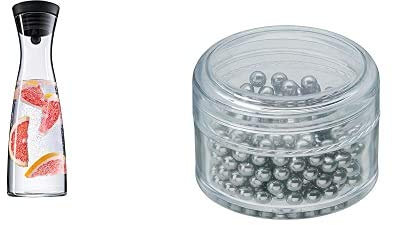 WMF Basic - Botella De Agua De Cristal, Sistema Close Up, Altura 32,7 Cm, Anchura 11,3 Cm + - Perlas Limpiadoras Para Garrafas Y Decantadores, Colección Basic