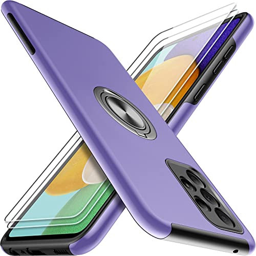 AOUIA für Samsung Galaxy A52 Hülle 6,5 Zoll mit 2 Pack Panzerglas Schutzfolie, [TPU Flexibler Rahmen + Harte PC-Rückseite] [Kratzfest] [Fingerabdruck Resistent], Kompatibel Samsung A52 Hülle (lila)