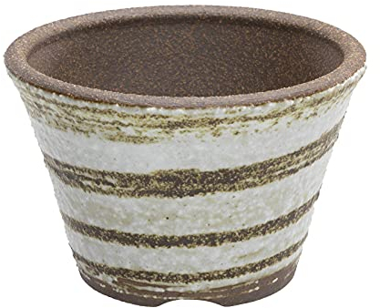 Wazakura Banko Series Petit Pot à Bonsaï Rond en Céramique Fabriqué Artisanalement au Japon, Taille 11 cm avec Un Trou de Drainage, Pot de Fleurs pour Plantes Grasses - Blanc
