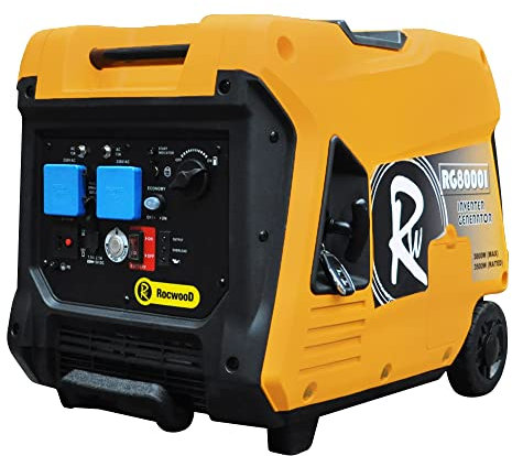 Inverter Generator Petrol 4000W Watts RocwooD Portable Camping FREE Oil Quiet Silent Caravan Motorhome Outdoor Home 230V Lightweight UK Plug Compact 4 Stroke