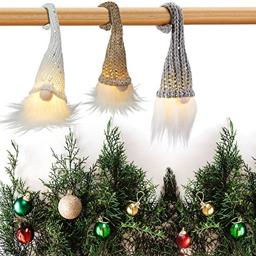 Cepewa LED Wichtel 3er Set zum Aufhängen | LED warmweiß H26cm | beige weiß grau | Weihnachtswichtel Zwerge Adventsdeko Weihnachtsdeko (1 x 3er Set LED Wichtel 26cm)