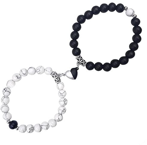 Magnetic Couple Bracelets, 2PCS Matching Mutual Attraction Bracelets Forever Relationship Long Distance Bracelets Stone Beaded Jewellery Gift for Boyfriend Girlfriend Lover His Hers Best Friend