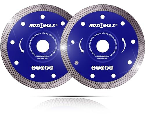 RDXMAX ® 115mm Diamond Cutting Discs for Angle Grinder - Super Thin, Fast & Clean Cut on Porcelain, Granite, Marble, Concrete, Tiles, Stones, Bricks & Ceramics- 4.5 Wheel - Size 115 x 1.2 x 22.23mm