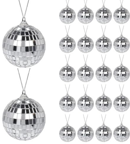 Disco Spiegel Ball, 24 Pack Silber Spiegelkugel zum Aufhängen, Discokugeln für Weihnachtsbaum Hochzeit Home Party Geburtstagsfeier Dekoration Lichteffekt Durchmesser 4 cm