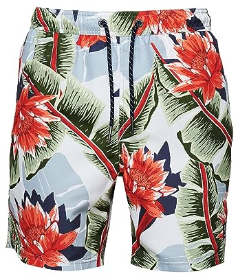 Superdry Herren Hawaiianische Badeshorts aus recyceltem Material Weiß Bananenblatt S