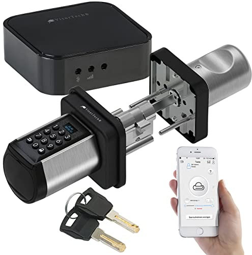 VisorTech Sicherheitsschloss: Elektronischer Tür-Schließzylinder, Code, 2 Schlüssel, IP44, m Gateway (Türschloss mit Code und Schlüssel, Türschloss mit Zahlencode, Elektronisches)