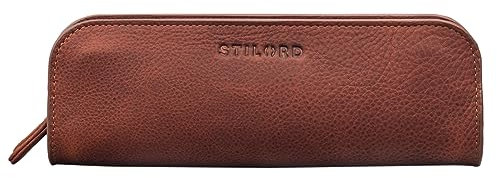 STILORD 'Alfie' Leather Pencil Case Vintage Pen Case Stationary Organiser for Women Men Pencil Pouch in Genuine Leather, Colour:Kara - Cognac
