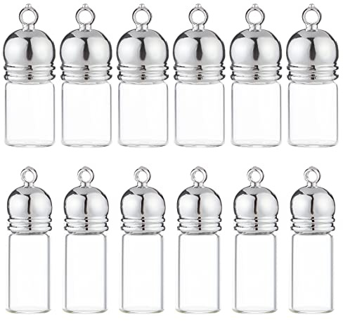 NBEADS 12 Pcs 2 Sizes Vial Pendant Openable Perfume Bottle, 1-1.5ml Refillable Wish Bottles Glass Bottle Pendants Screw Cap Bottles for Arts Crafts Wedding Party Favors, hole: 2.5mm