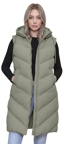 Love My Fashions Women’s Puffer Gilet – Longline Padded Body Warmer for Women UK Sleeveless Hooded Gilet Quilted Winter Waistcoat Coat for Ladies