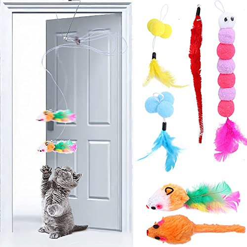 7 Pcs Self-Play Hanging Door Cat Toys for indoor Cats Adult, Interactive Kitten Toys