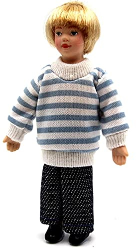Melody Jane Puppenhaus Blonde Little Boy in Jeans Pullover Moderne Puppe 1:12 Porzellan People