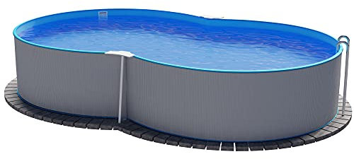 Planet Pool Stahlwandpool Set (9-teilig) hoch achtform 470 x 300 x 120 cm, Stahl 0,4 mm weiß Folie 0,4 mm blau